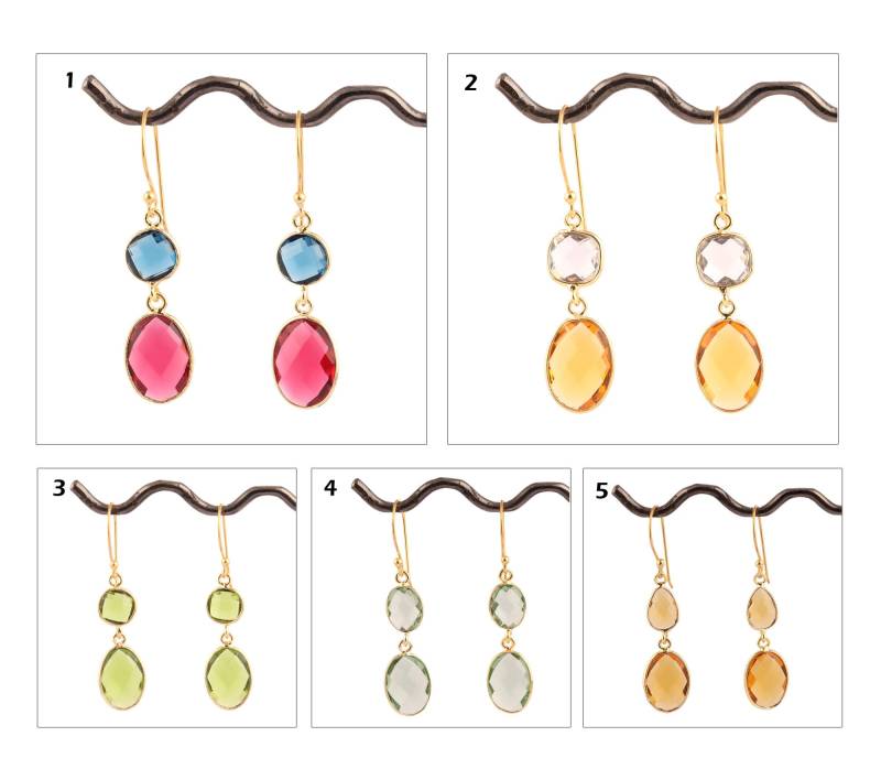 Ovale Citrin Quarz Ohrringe Vergoldet Tropfen Ohrringe, Peridot Lünette Set Doppelstein Facettiert Edelstein von ShifaJewels