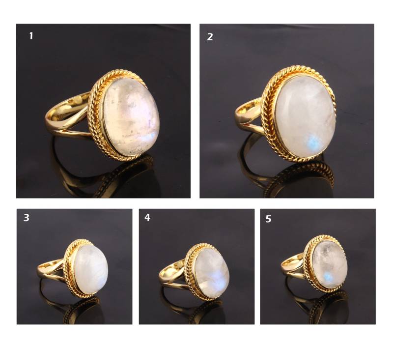 Ovaler Mondstein Ring | Natürlicher Vergoldet Handgemachter Ring, Blauer Schmuck Für Brautjungfern Geschenk Weiße Regenbogen Größenringe von ShifaJewels