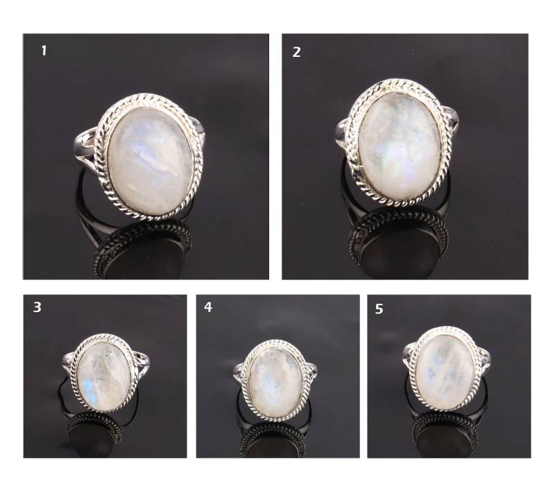 Ovaler Mondstein Ring | Natürlicher Versilbert Handgemachter Größenvoller Ring, Blauer Schmuck Brautjungfern Geschenk Weiße Regenbogen Ringe von ShifaJewels