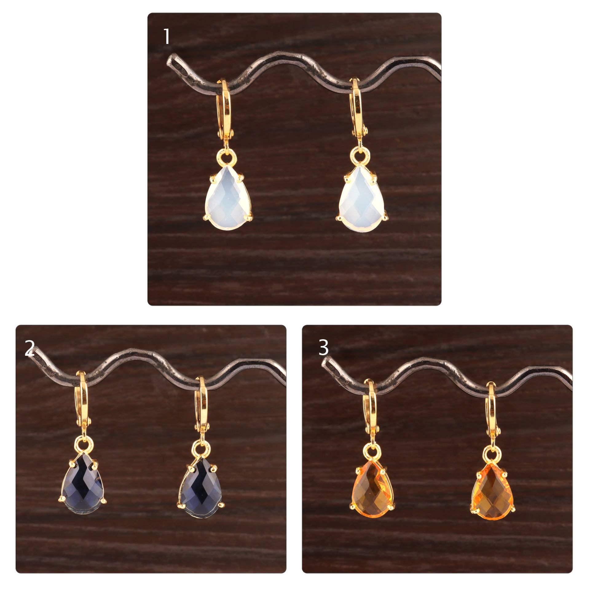 Pear Shape Hydro Quartz Vergoldete Ohrclips, Geburtsstein Ohrringe, November Ohrringe Für Sie, Iolith Frauen von ShifaJewels