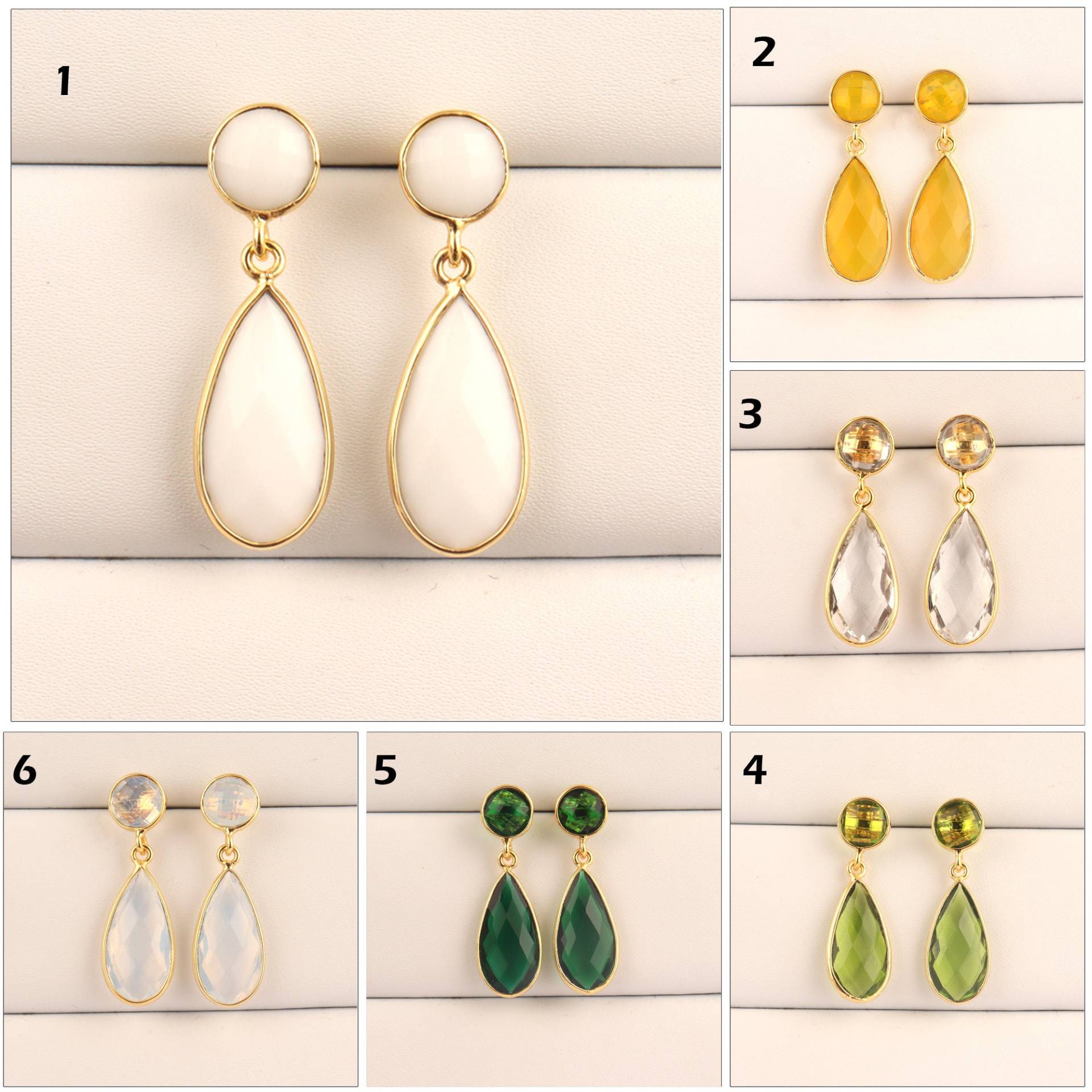 Perlen Set Ohrringe, Karo Cut Hydro Quartz 24K Vergoldet Tropfen Peridot Quarz Ohrringe Für Frauen, Smaragd Ohrring von ShifaJewels