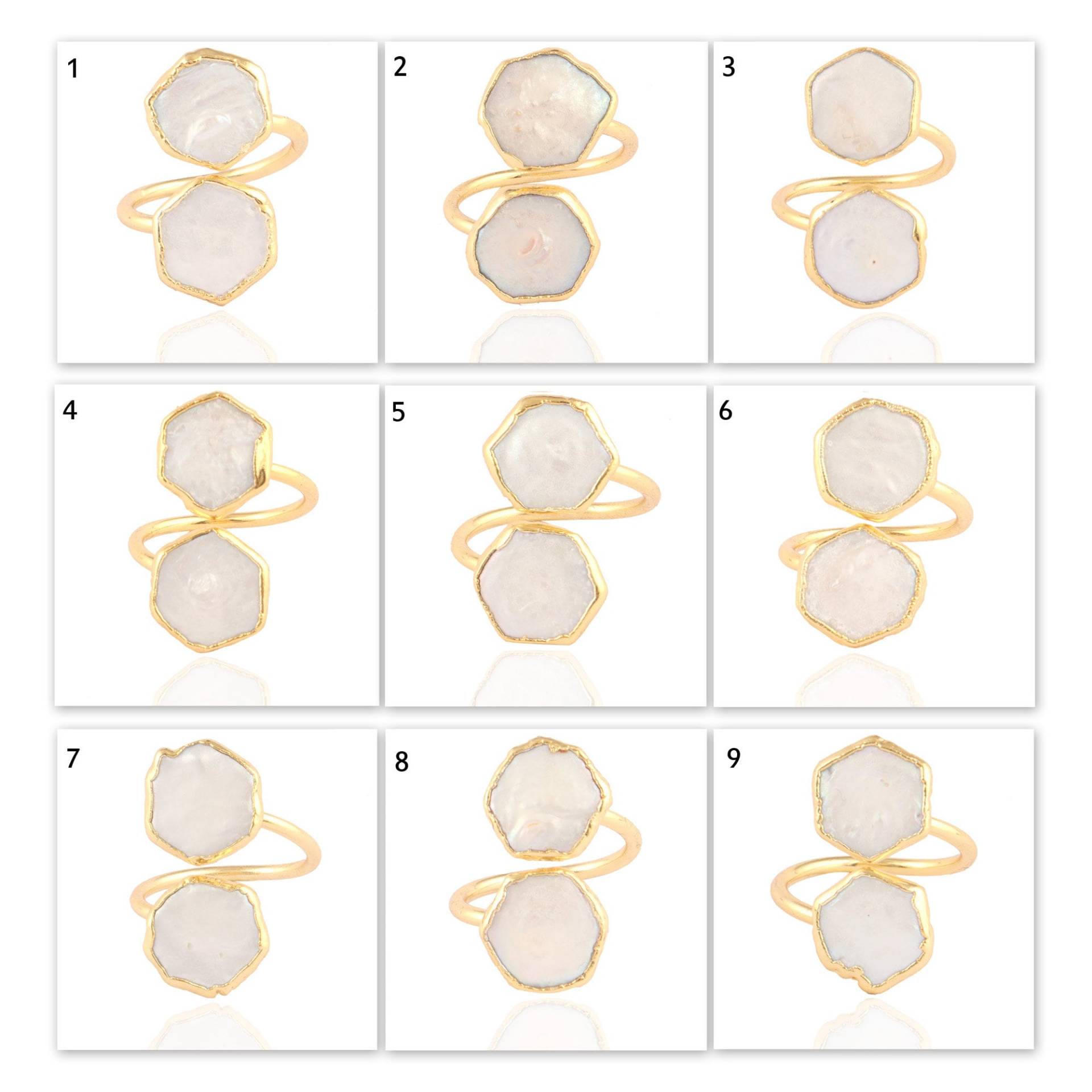 Perlenring Offen Ring, Hexagon Form Perle Vergoldet Verstellbare Ringe, Statement Ringe Kashi Perlen Stapelringe Perlenschmuck Damen von ShifaJewels