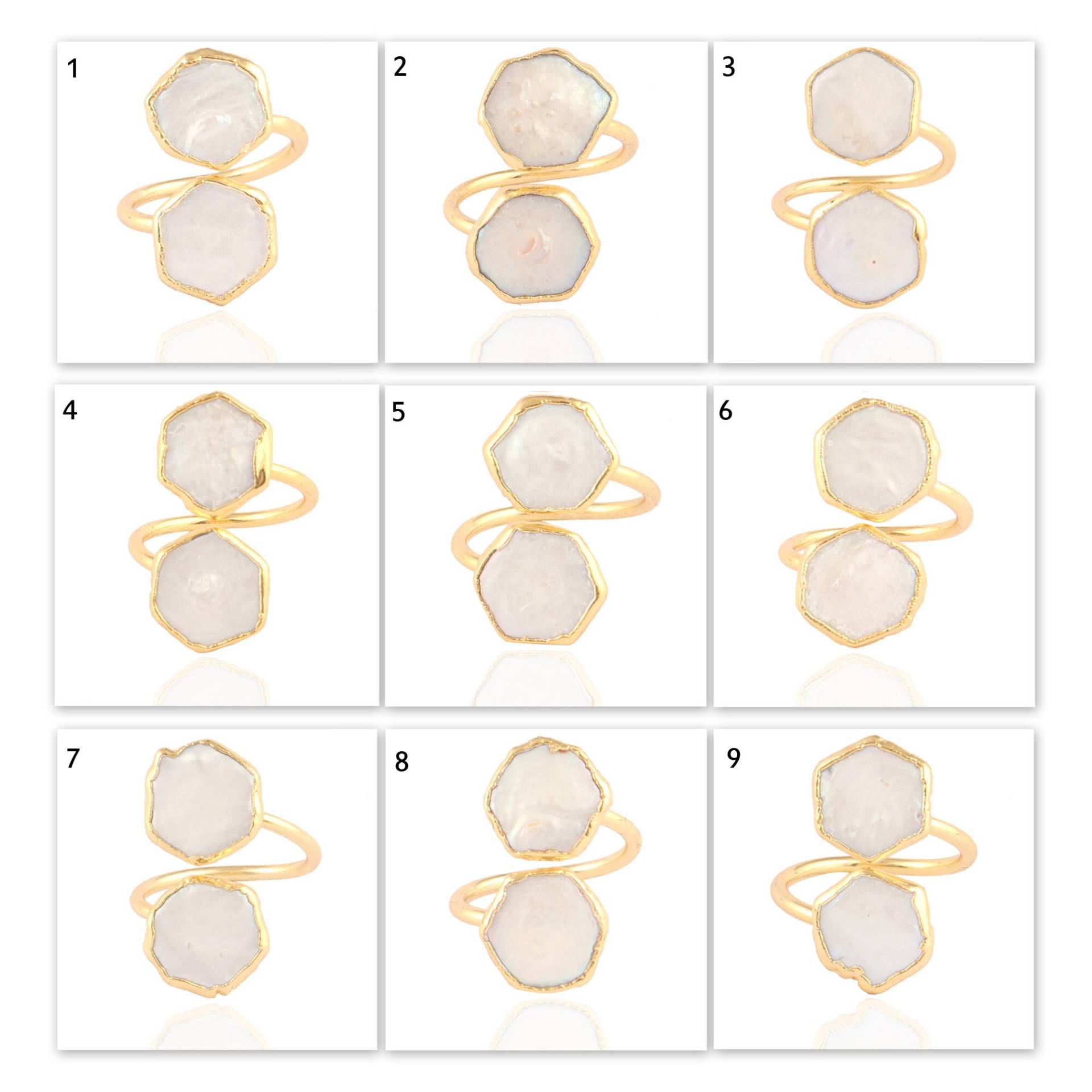 Perlenring Offen Ring, Hexagon Form Perle Vergoldet Verstellbare Ringe, Statement Ringe Kashi Perlen Stapelringe Perlenschmuck Damen Perlenring Offen Ring, Hexagon Form Perle Vergoldet Verstellbare Ringe, Statement Ringe Kashi Perlen Stapelringe Perlenschmuck Damen von ShifaJewels
