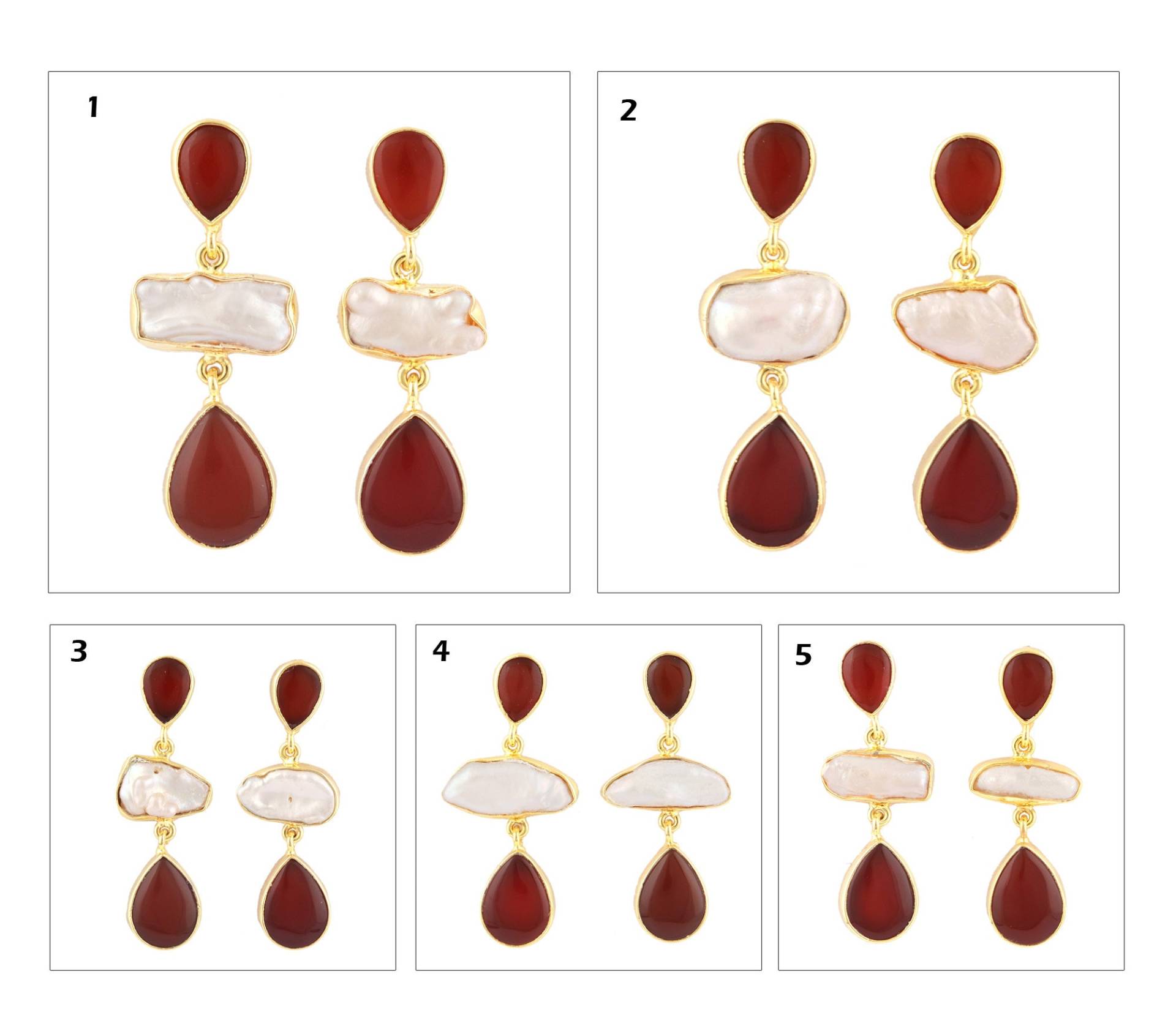 Rote Onyx Ohrringe | Natürlicher Roter Mit Perle Vergoldet Ohrstecker, Handgemachte Collet Set Ohrringe| Brautjungfern Geschenk Für Sie von ShifaJewels