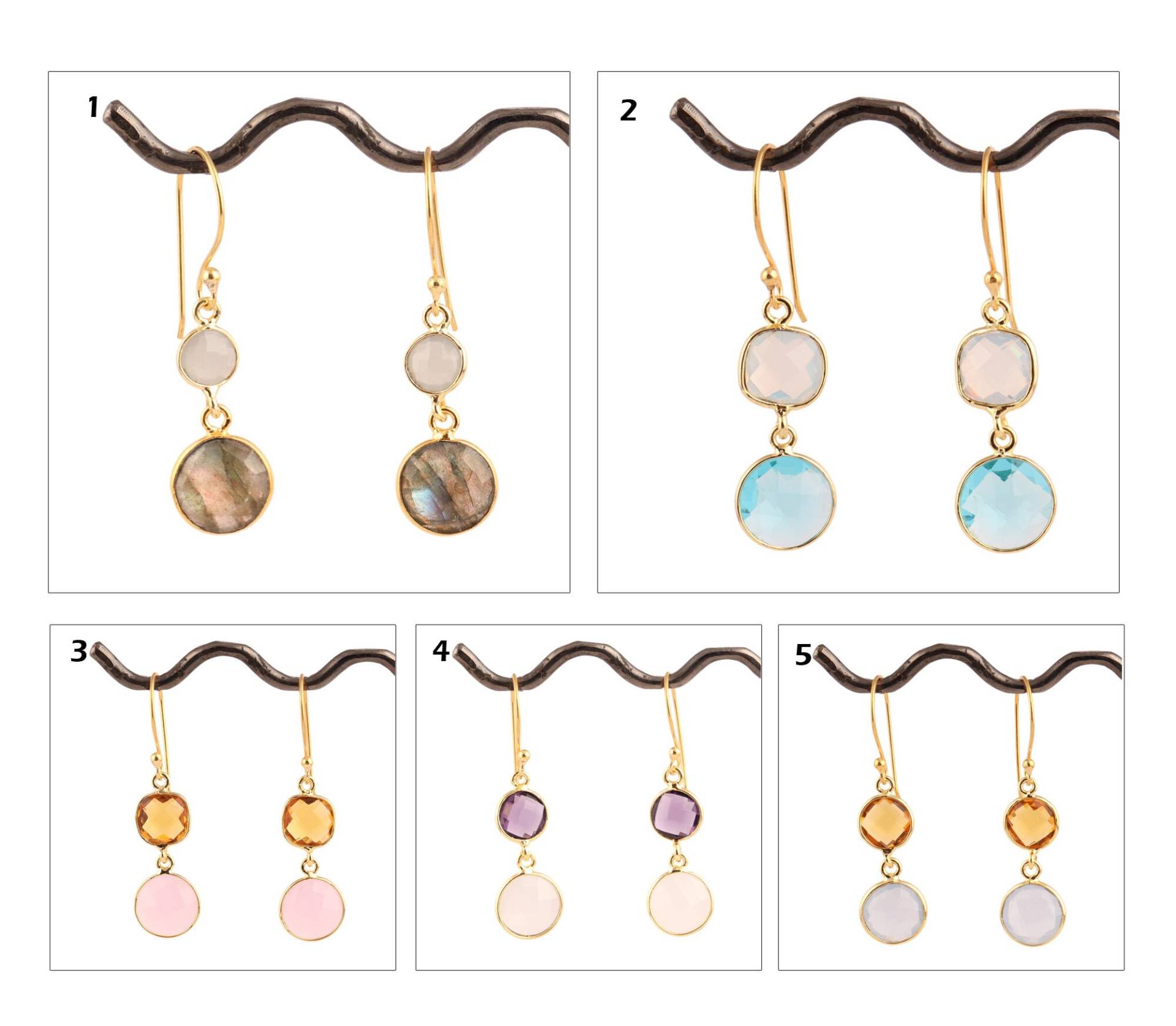 Runde Form Hydroquarz Ohrringe Vergoldet Tropfen Ohrringe, Chalcedon Lünette Set Doppel Stein Facettiert Edelstein Runde Form Hydroquarz Ohrringe Vergoldet Tropfen Ohrringe, Chalcedon Lünette Set Doppel Stein Facettiert Edelstein von ShifaJewels