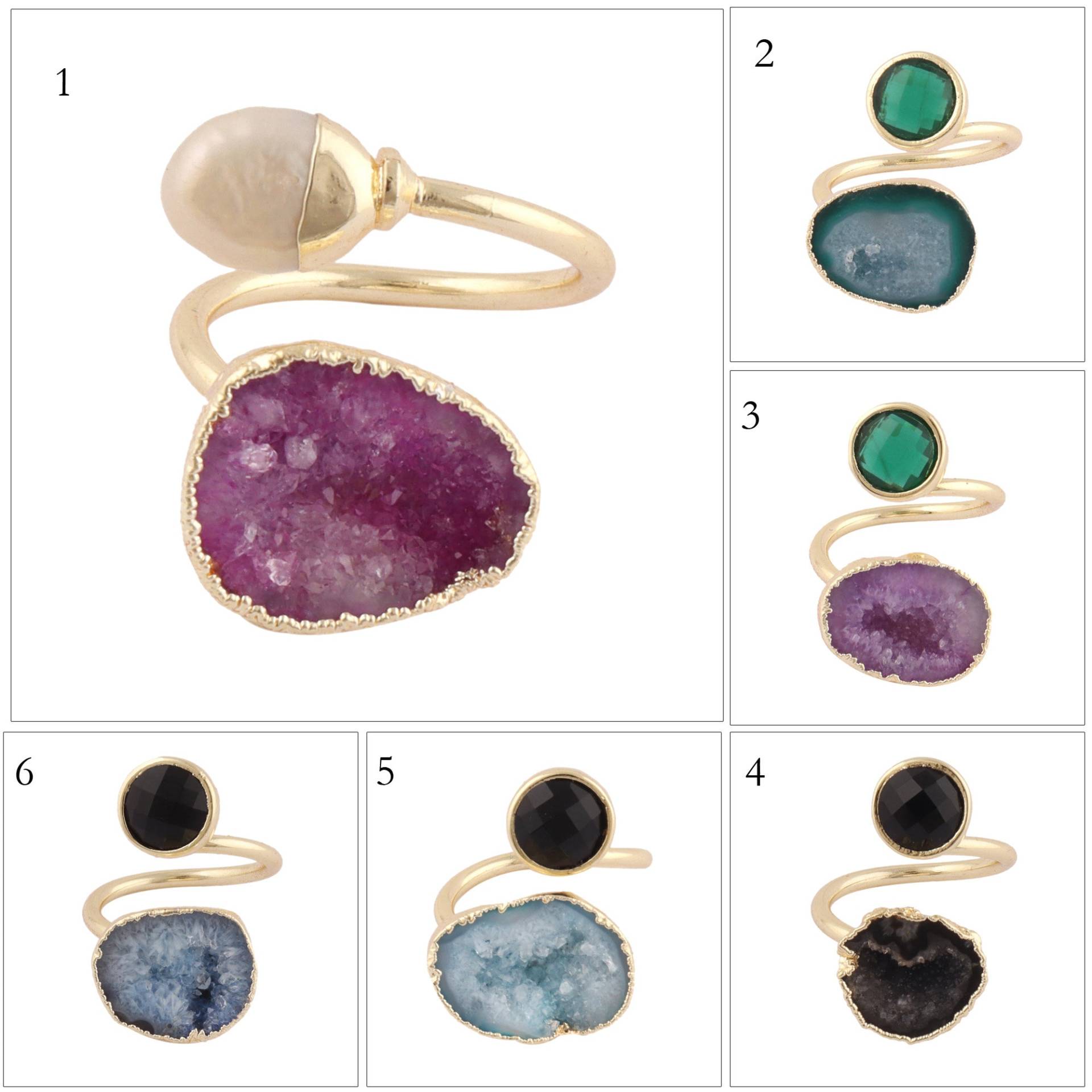 Runder Onyxquarz Mit Geode Druzy Vergoldet Verstellbarer Ring/Schmuck | Offener Brautjungfern Geschenke von ShifaJewels