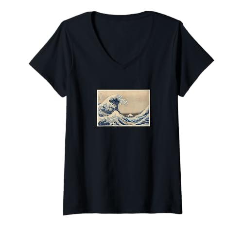 Damen Katsushika Hokusai 36 Ansichten von Fugaku T-Shirt mit V-Ausschnitt Damen Katsushika Hokusai 36 Ansichten von Fugaku T-Shirt mit V-Ausschnitt von Shigesaburo's
