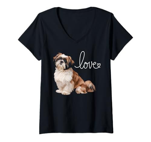 Damen Ich liebe Shih Tzu T-Shirt mit V-Ausschnitt Damen Ich liebe Shih Tzu T-Shirt mit V-Ausschnitt von Shih Tzu Design