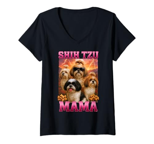 Damen Shih Tzu Mama T-Shirt mit V-Ausschnitt Damen Shih Tzu Mama T-Shirt mit V-Ausschnitt von Shih Tzu Design