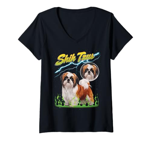 Damen Shih Tzu T-Shirt mit V-Ausschnitt Damen Shih Tzu T-Shirt mit V-Ausschnitt von Shih Tzu Design