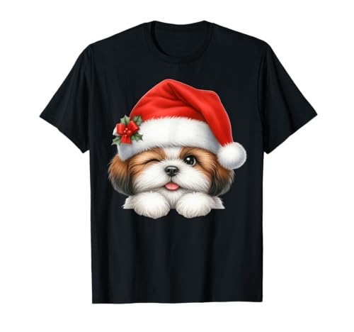 Shih Tzu Hund Weihnachten Weihnachtsmannmütze Hund Mama Papa T-Shirt Shih Tzu Hund Weihnachten Weihnachtsmannmütze Hund Mama Papa T-Shirt von Shih Tzu Dog Tees NYC