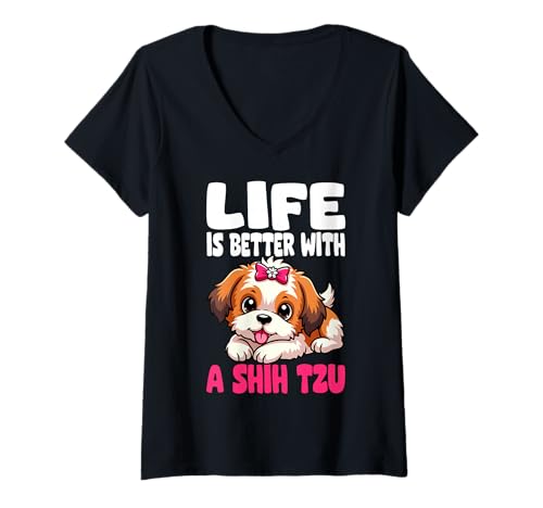 Damen Das Leben eines Hundeliebhabers ist Besser mit einem Shih Tzu T-Shirt mit V-Ausschnitt Damen Das Leben eines Hundeliebhabers ist Besser mit einem Shih Tzu T-Shirt mit V-Ausschnitt von Shih Tzu For Dog Lover