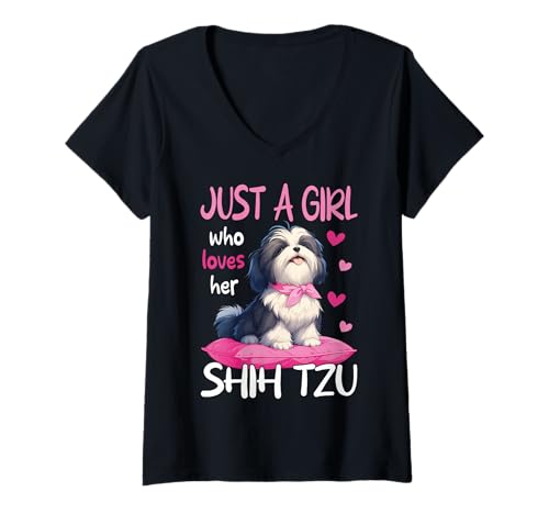 Damen Nur EIN Mädchen, das ihre süßen Shih Tzu Hundefrauen liebt T-Shirt mit V-Ausschnitt von Shih Tzu For Dog Lover