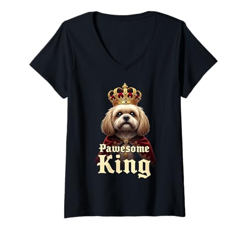 Damen Lustige Pawesome Shih Tzu King Dog Art T-Shirt mit V-Ausschnitt Damen Lustige Pawesome Shih Tzu King Dog Art T-Shirt mit V-Ausschnitt von Shih Tzu Fun Designs