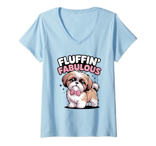 Damen Lustiges Kawaii Shih Tzu Hundespiel Fluffin Fabulous T-Shirt mit V-Ausschnitt Damen Lustiges Kawaii Shih Tzu Hundespiel Fluffin Fabulous T-Shirt mit V-Ausschnitt von Shih Tzu Gifts For Dog Lovers
