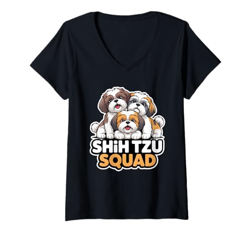 Damen Shih Tzu Lover Lustiges Hundeliebhaber-Haustier Shih Tzu Squad T-Shirt mit V-Ausschnitt Damen Shih Tzu Lover Lustiges Hundeliebhaber-Haustier Shih Tzu Squad T-Shirt mit V-Ausschnitt von Shih Tzu Gifts For Dog Lovers