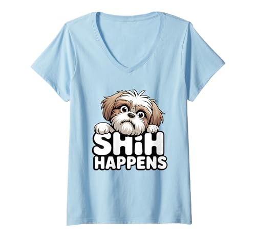 Damen Shih Tzu Lover Sarkastisches lustiges Hundespiel Shih Happens T-Shirt mit V-Ausschnitt Damen Shih Tzu Lover Sarkastisches lustiges Hundespiel Shih Happens T-Shirt mit V-Ausschnitt von Shih Tzu Gifts For Dog Lovers