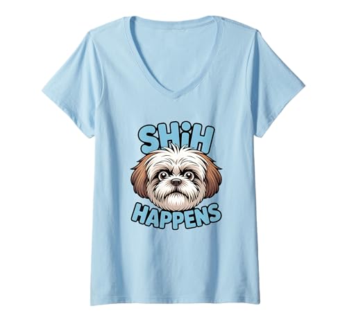 Damen Shih Tzu Lover Sarkastisches lustiges Hundespiel Shih Happens T-Shirt mit V-Ausschnitt Damen Shih Tzu Lover Sarkastisches lustiges Hundespiel Shih Happens T-Shirt mit V-Ausschnitt von Shih Tzu Gifts For Dog Lovers