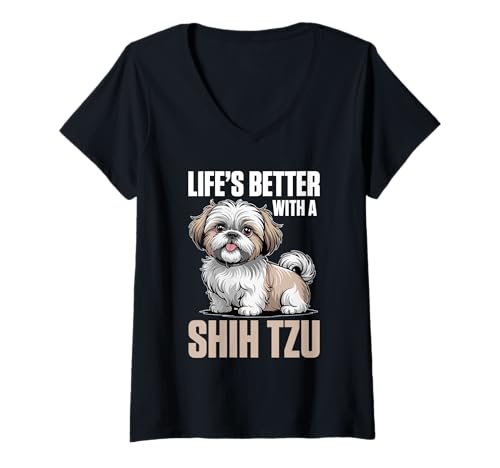Damen Shih Tzu Hund T-Shirt mit V-Ausschnitt Damen Shih Tzu Hund T-Shirt mit V-Ausschnitt von Shih Tzu Gifts for Men and Women