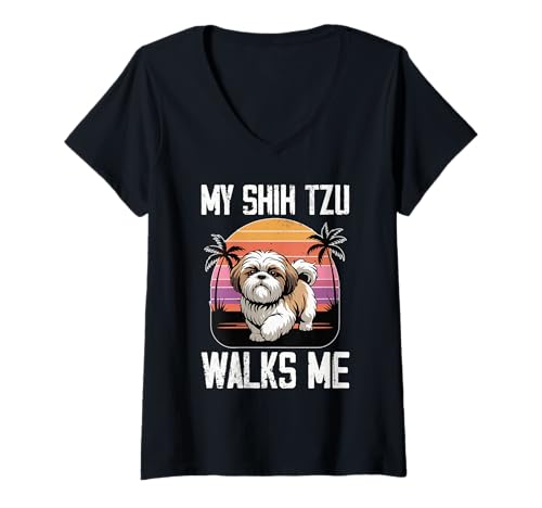 Damen Shih Tzu Hund T-Shirt mit V-Ausschnitt Damen Shih Tzu Hund T-Shirt mit V-Ausschnitt von Shih Tzu Gifts for Men and Women