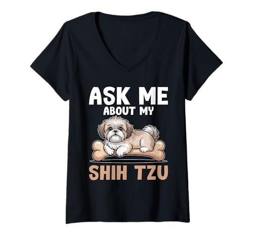Damen Shih Tzu Hund T-Shirt mit V-Ausschnitt Damen Shih Tzu Hund T-Shirt mit V-Ausschnitt von Shih Tzu Gifts for Men and Women
