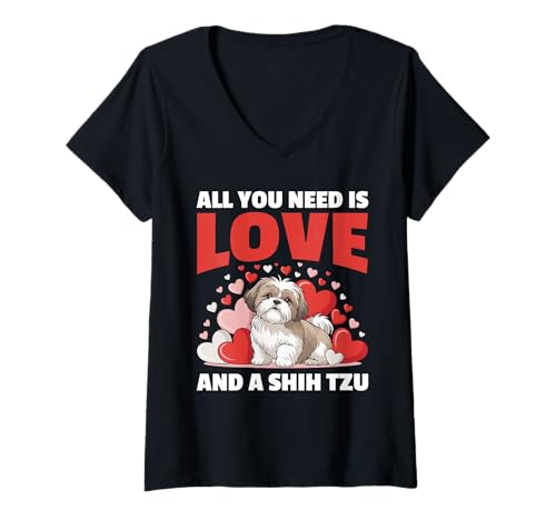 Damen Shih Tzu Hund T-Shirt mit V-Ausschnitt Damen Shih Tzu Hund T-Shirt mit V-Ausschnitt von Shih Tzu Gifts for Men and Women