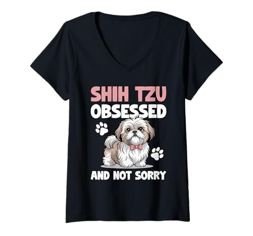 Damen Shih Tzu Hund T-Shirt mit V-Ausschnitt Damen Shih Tzu Hund T-Shirt mit V-Ausschnitt von Shih Tzu Gifts for Men and Women