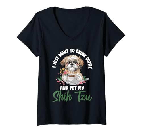 Damen Shih Tzu Hund T-Shirt mit V-Ausschnitt Damen Shih Tzu Hund T-Shirt mit V-Ausschnitt von Shih Tzu Gifts for Men and Women