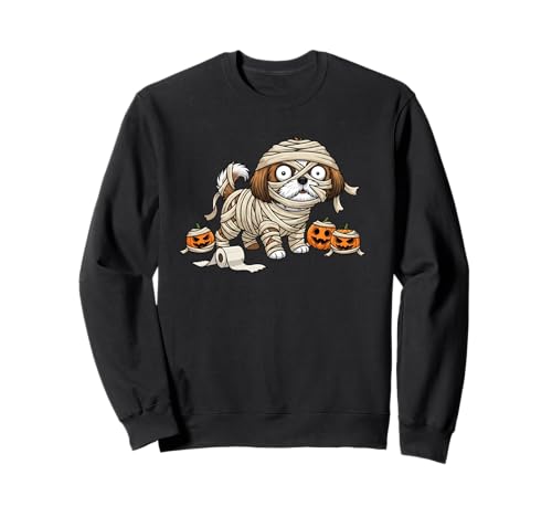 Lustiger Shih Tzu Mummy Kürbis Halloween Kinder Herren Damen Sweatshirt von Shih Tzu Lovers Cute Halloween Outfits Boy Girl