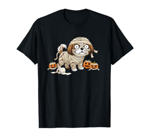 Lustiger Shih Tzu Mummy Kürbis Halloween Kinder Herren Damen T-Shirt von Shih Tzu Lovers Cute Halloween Outfits Boy Girl