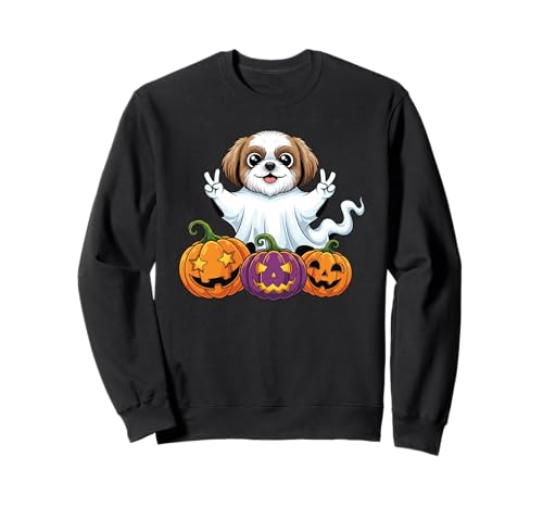 Lustiger Shih Tzu Geist Kürbis Boo Halloween Kinder Herren Damen Sweatshirt von Shih Tzu Lovers Halloween Ghost Pumpkin Outfits
