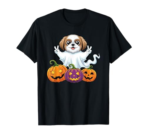 Lustiger Shih Tzu Geist Kürbis Boo Halloween Kinder Herren Damen T-Shirt von Shih Tzu Lovers Halloween Ghost Pumpkin Outfits