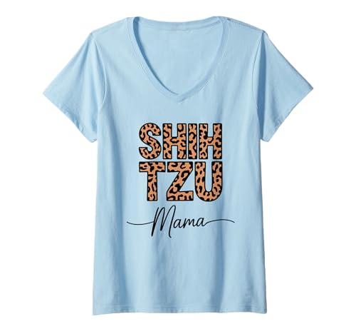 Damen Leopardenmuster Shih Tzu Mama Shih Tzus T-Shirt mit V-Ausschnitt Damen Leopardenmuster Shih Tzu Mama Shih Tzus T-Shirt mit V-Ausschnitt von Shih Tzus Shih Tzu Dog Gifts