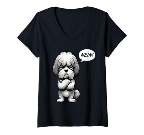 Damen Nein Shih tzu Shih Tzu besitzer Shih tzu liebhaber T-Shirt mit V-Ausschnitt von Shih tzu halter mit lustigem Shih tzu hunde Motiv