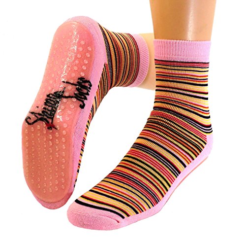 Kinder Antirutsch Stopper Socken geringelt, Farben alle:rose, Größe:35/38 bzw. 134/146 von Shimasocks