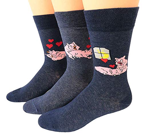 Shimasocks Herren Motiv Socken Schweinchen, Farben alle:jeansmeliert, Größe:39/42 Dreierpack von Shimasocks