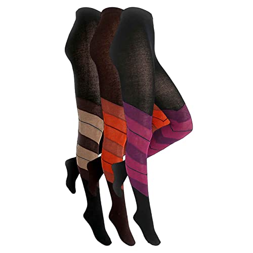 Shimasocks Modische Damen Strickstrumpfhose - Strumpfhose diagonal geringelt - TOP QUALITÄT - Einzeln oder im 3er Pack, Farben alle:Beere/Orange/Braun, Größe:3er Pack 46/48 von Shimasocks