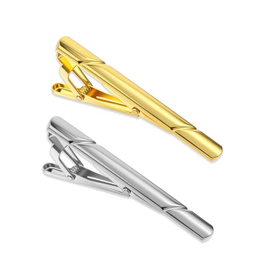 2 Stück Krawattennadel Herren,Shimmeroo Silber Krawattennadel Elegante Krawattenklammer Gold für Business Abschlussfeier Hochzeit von Shimmeroo