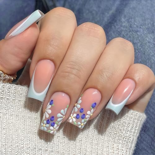 Shimmerz 24 Stück Blau Französischer Spitze Lange Quadratische Falsche Nägel, Squoval Künstliche Nagelkunst mit Blumen und Erdbeermuster für Damen und Mädchen Shimmerz 24 Stück Blau Französischer Spitze Lange Quadratische Falsche Nägel, Squoval Künstliche Nagelkunst mit Blumen und Erdbeermuster für Damen und Mädchen von Shimmerz
