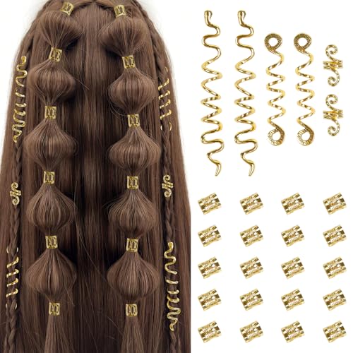 Shimmerz 26 Stück Gold Haarschmuck Für Frauen Loc Haarschmuck Für Zöpfe Metall Dreadlock Perlen Set Schlange Haarklammern Deko von Shimmerz