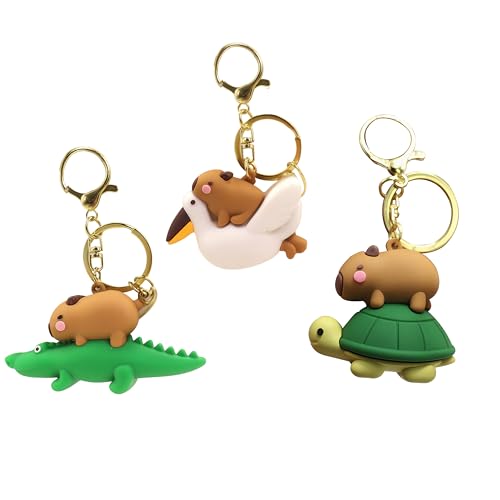 Shimmerz 3 Stück Capybara Schlüsselanhänger mit Auf dem Rücken eines Tieres liegen, süße Hartharz Taschenrandanhänger, für Geburtstage und Rucksack Deko von Shimmerz