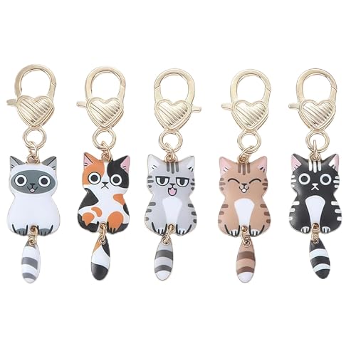 Shimmerz 5 Stück Frauen Mädchen süße Katze Schlüsselanhänger Taschenrand Anhänger Metallanhänger Kawaii Mini Herzförmiges Schlüsselfederschnalle Sanhänger von Shimmerz