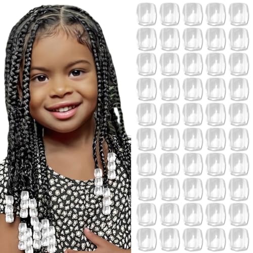 Shimmerz 50 Stück Klare Haarperlen für Zöpfe Loc Schmuck Große Perlen Dreadlock Accessoires Süss Acryl Ponyperlen Haardekoration für Mädchen und Frauen von Shimmerz