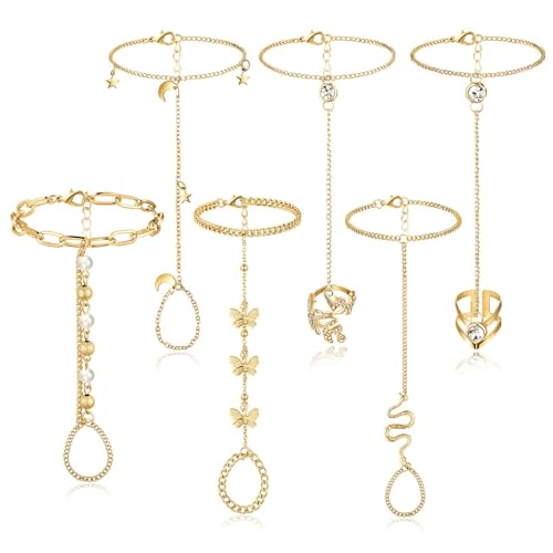 Shimmerz 6 Stück Finger Ring Armband Verketteter Strass Handkette Sklavenarmband Mit Ring Alltagsschmuck Für von Shimmerz