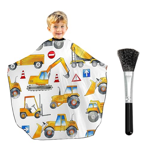 Shimmerz Kinder Haarschnitt Umhang und Hals Staubpinsel Bürsten Set mit Baustellen Muster Kinder Friseurumhang 80 * 130cm für Jungen und Mädchen Salon Set von Shimmerz