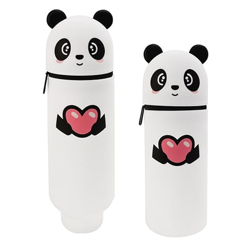 Shimmerz Panda Federmäppchen, Doppelter Zweck, Weiches Silikonmaterial, Faltbar und Wasserdicht, Panda umarmendes Herz-Design, Schreibtisch Stiftehalter von Shimmerz