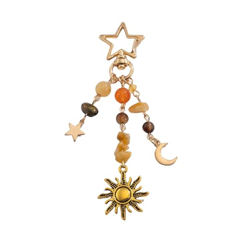 Shimmerz Sonne Mond Stern Schlüsselanhänger Y2k Style Boho Hippie Kristallperlen Taschenanhänger handgemacht Accessoire für Handtasche Rucksack Geschenk Idee Teenager Damen von Shimmerz