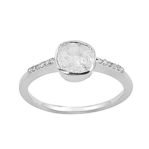 0.25 CTW Natürlicher ungeschliffener Polki-Diamant-Solitär-Ring 925 Sterling Silber (12) von Shine Jewel