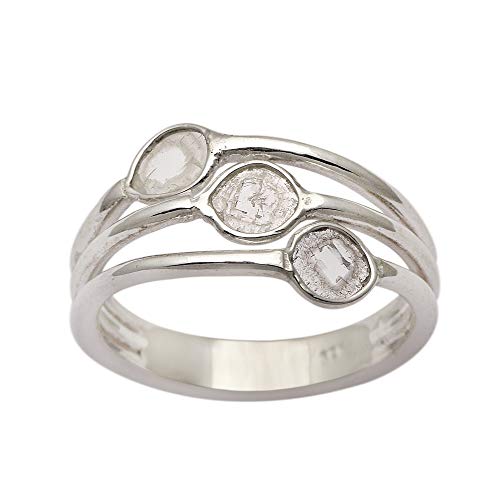 3-Schicht-Split-Band Natürlich Diamant Polki Ring, 925 Sterling Silber Ring (50 (15.9)) von Shine Jewel