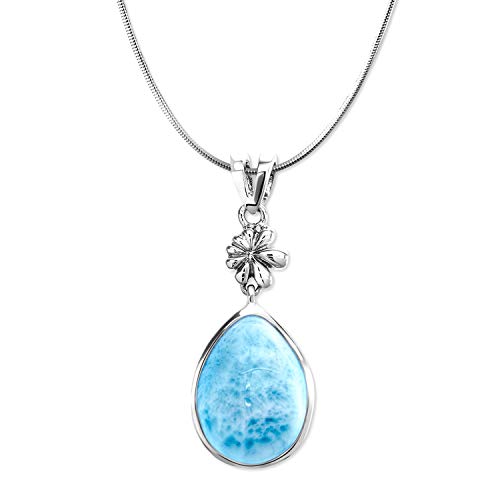 Halskette mit Larimar-Edelstein, 4.000 Karat, 925er Sterlingsilber, Tropfenform, Schmuck, Edelstein, Larimar von Shine Jewel